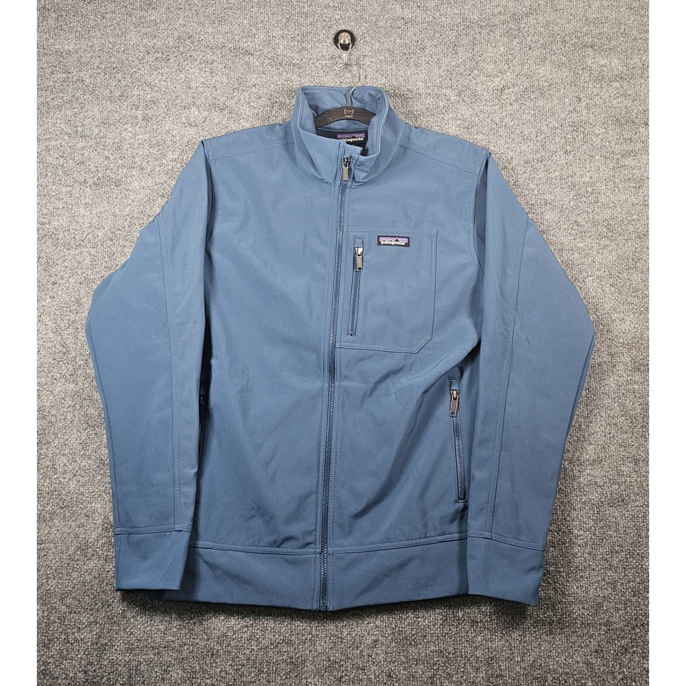 Patagonia Sidesend Jacket Mens L Blue Soft Shell Fleece Lined Full Zip Outdoor